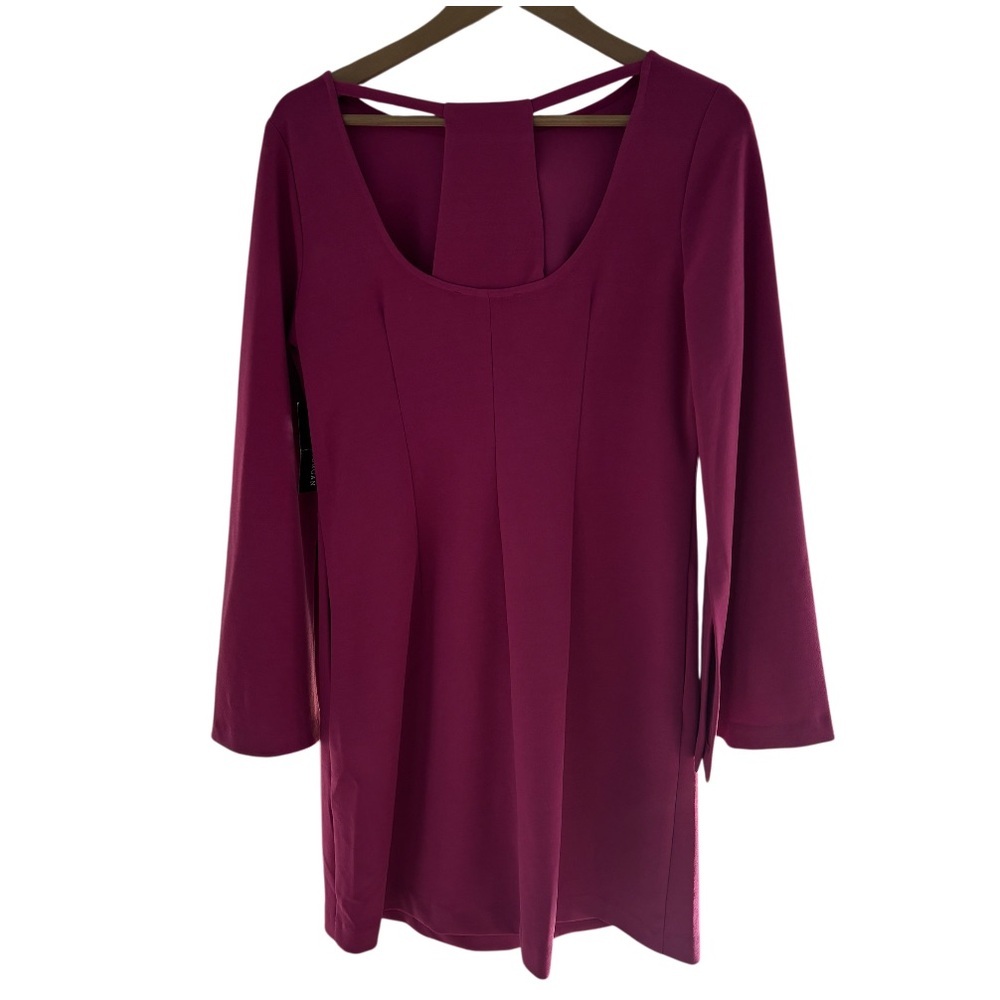 Donna Morgan Racerback Cut Out Long Sleeve Shift Dress | Stretch Crepe | Size 8 - Picture 8 of 8